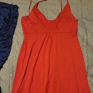 Orangish red flowy calf length dress
